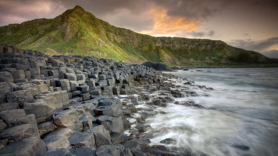 Giant's Causeway Rocks And Mountain Wallpaper