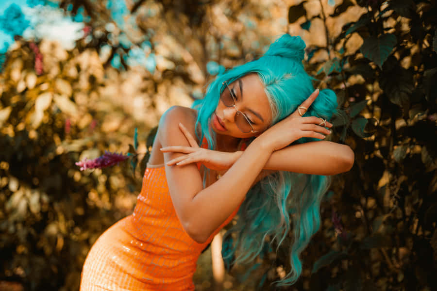 Girl In Orange And Teal Aesthetic Wallpaper