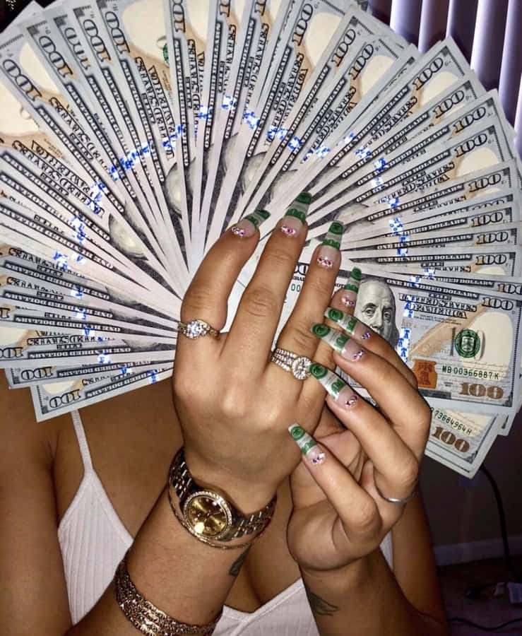 Girly Money Dollar Nails Wallpaper