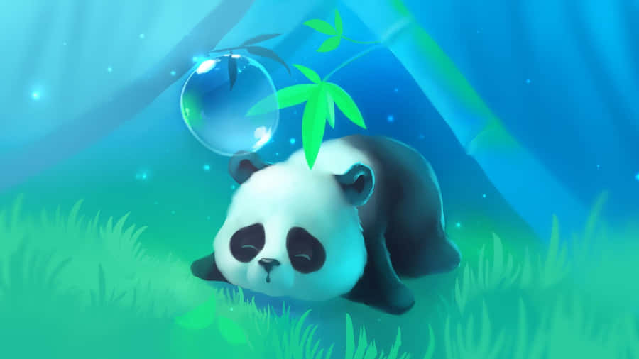 Girly Panda Lying On Grass Wallpaper