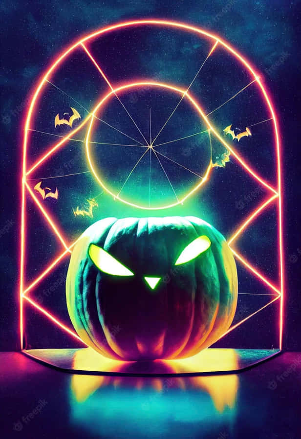 Glaring Neon Halloween Pumpkin Wallpaper