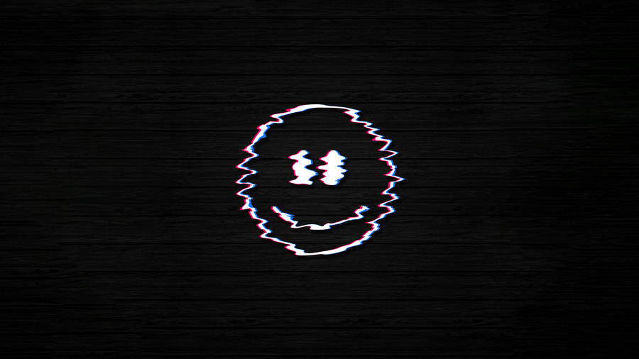 Glitch Smiley Face In Solid Black Wallpaper