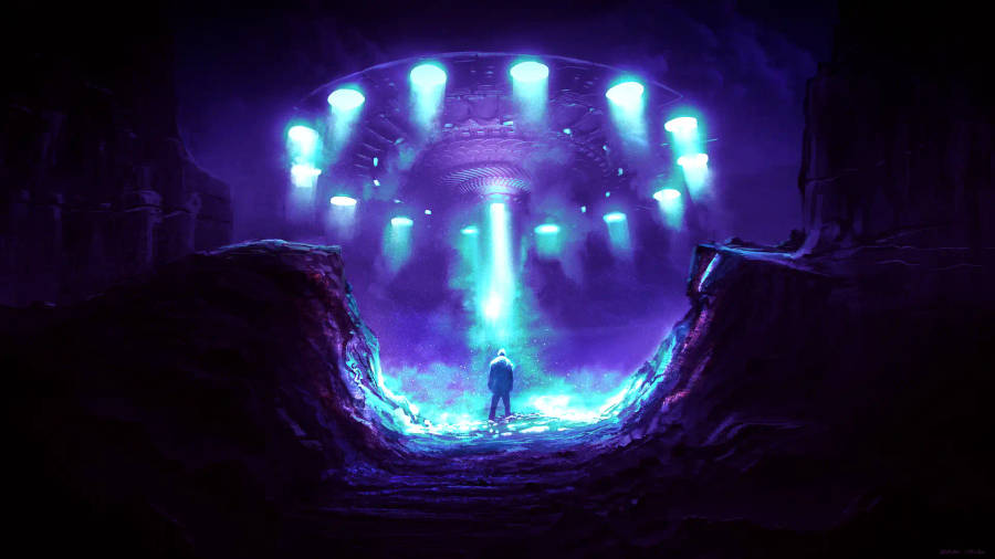 Glowing Ufo Between Cliffs Wallpaper