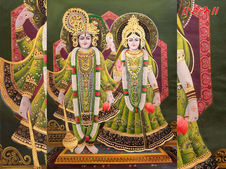 Goddess Lakshmi And Vishnu Green Aesthetic Hd Wallpaper