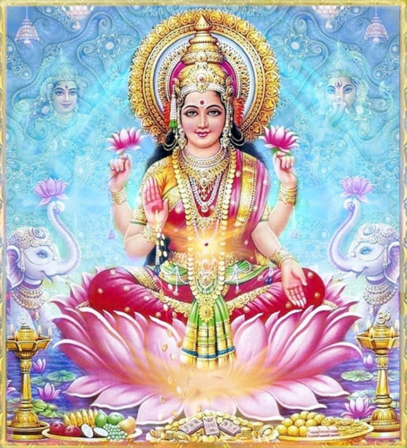 Goddess Lakshmi Sitting On Lotus Blue Aesthetic Hd Wallpaper