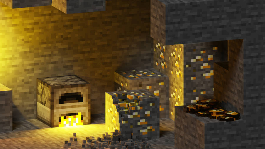 Gold Ores And A Furnace Minecraft Hd Wallpaper