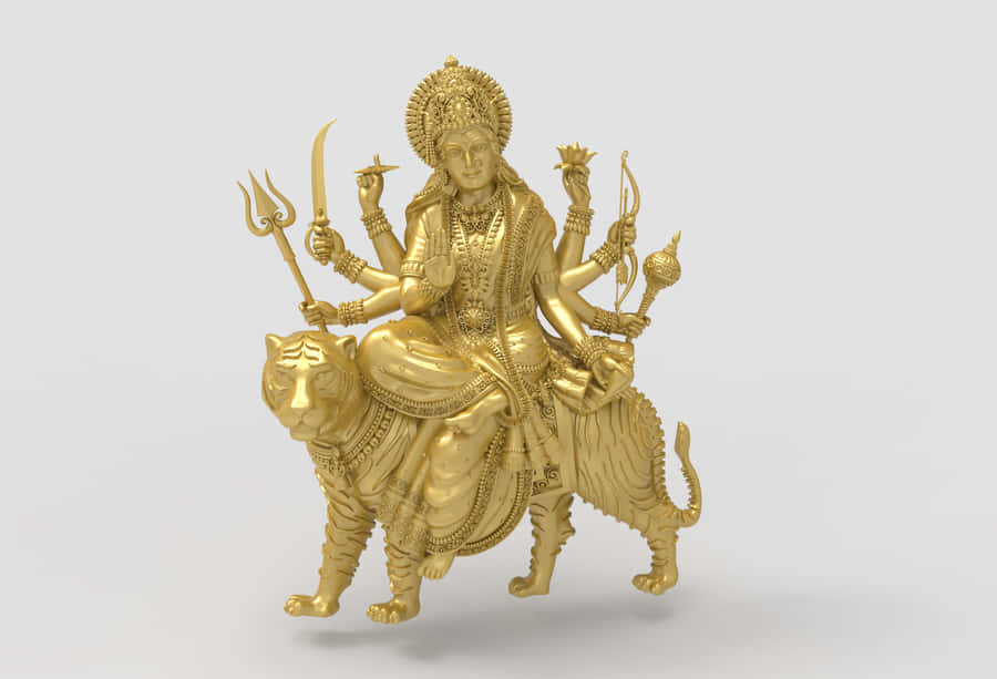 Golden Durga Statueon Lion Wallpaper