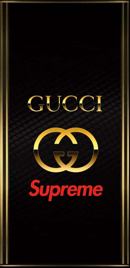 Golden Gucci Logo Over Supreme Logo Wallpaper