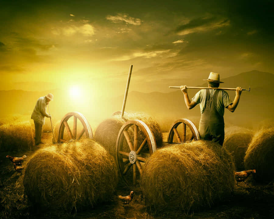 Golden Hour Farming Activity Wallpaper