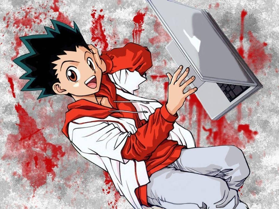 Gon Freecss Using Laptop Wallpaper