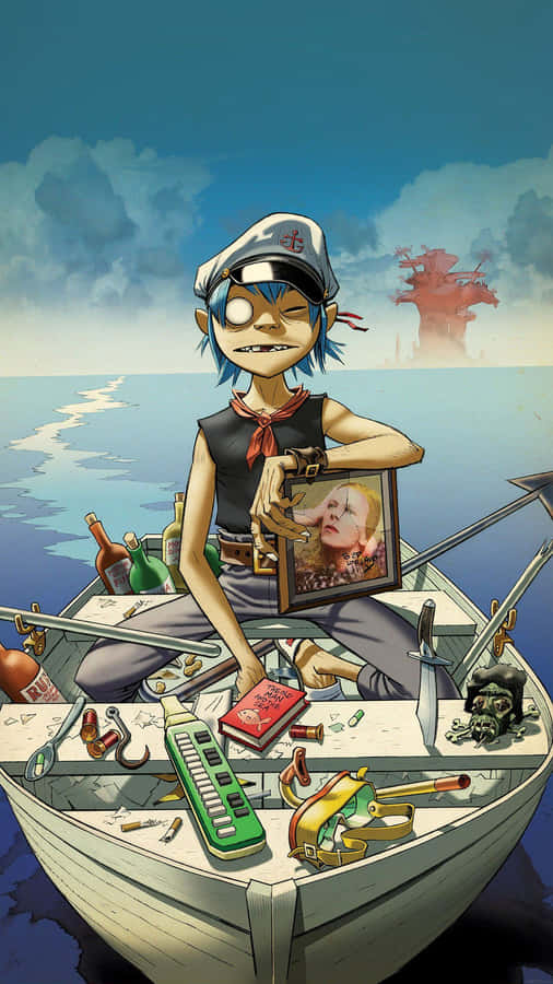 Gorillaz Iphone 2d On A Dinghy Wallpaper