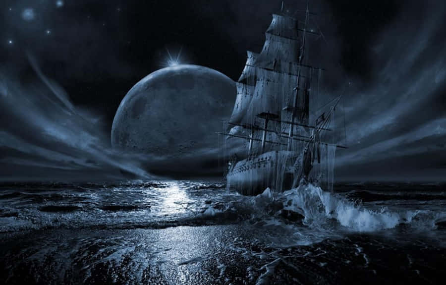 Gothic Computer Ship Sailing On Ocean Wallpaper