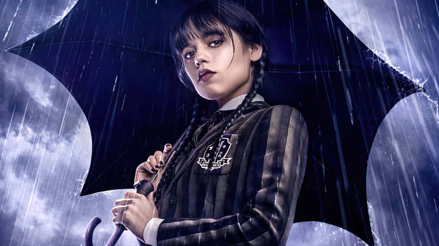 Gothic Girlwith Umbrellain Rain Wallpaper