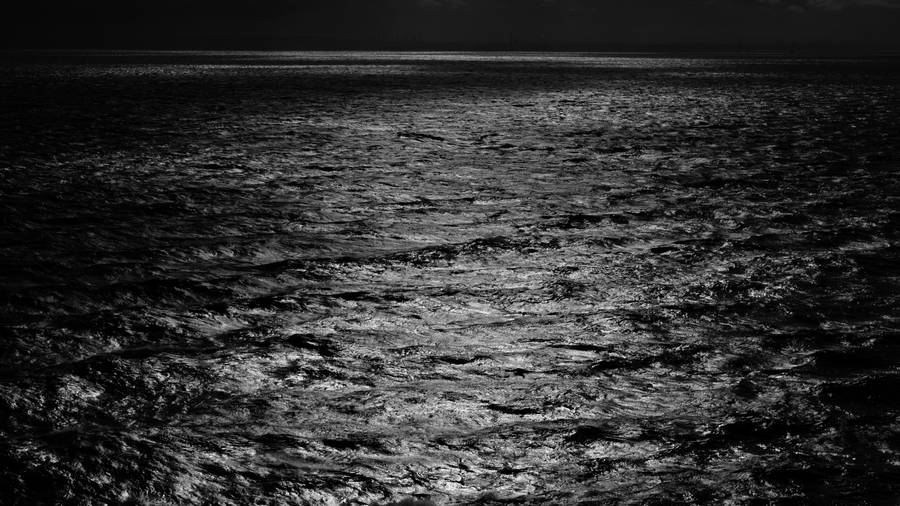 Grayscale Sea Under Moonlight 4k Wallpaper