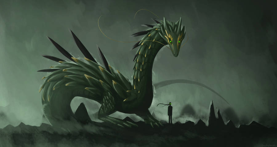 Green Dragon With Human Wallpaper