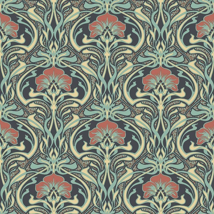 Green Floral Retro Peacock Wallpaper