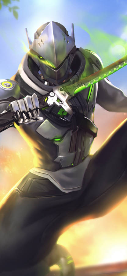 Green Glowing Sword Genji Iphone Wallpaper