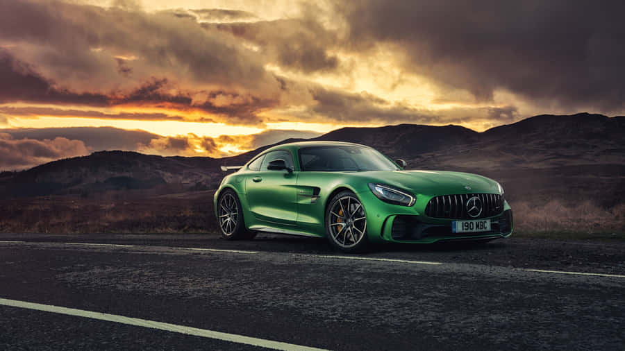 Green Mercedes Amg Gt Sunset Wallpaper