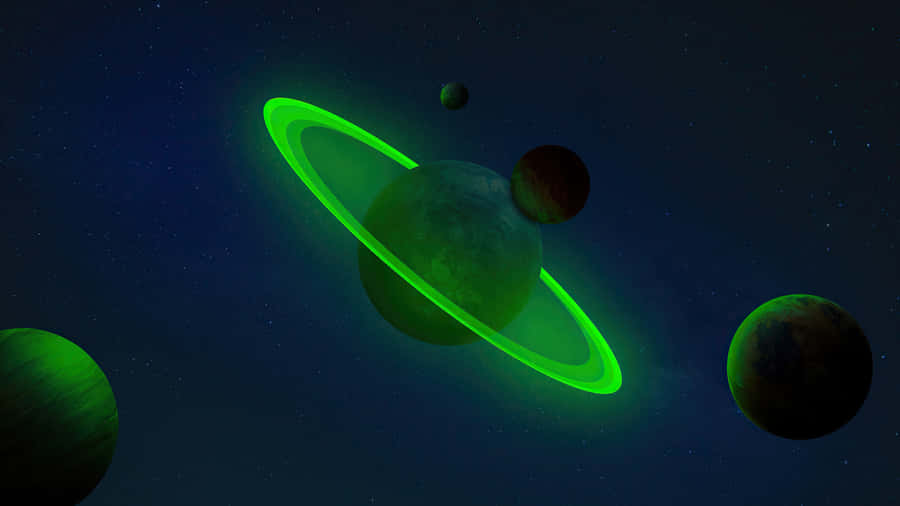 Green Planets And Rings In The Sky Wallpaper