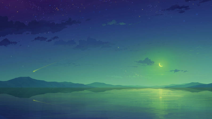 Green Sky And The Moon Wallpaper