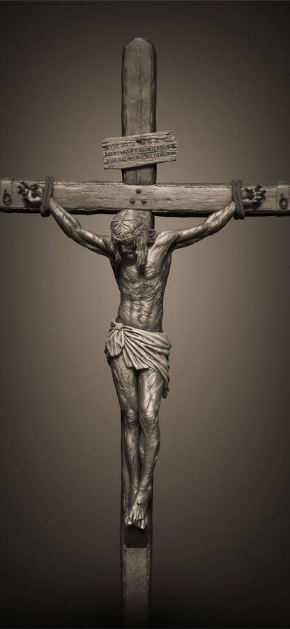 Greyscale Cross Jesus Phone Wallpaper