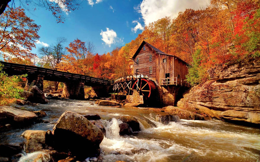 Grist Mill Sunny Autumn Wallpaper