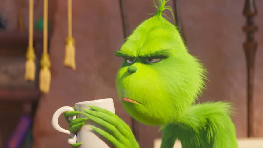 Grumpy Grinch With Coffee Wallpaper