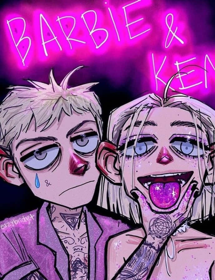 Grunge Cartoon Barbie Ken Neon Pink Wallpaper