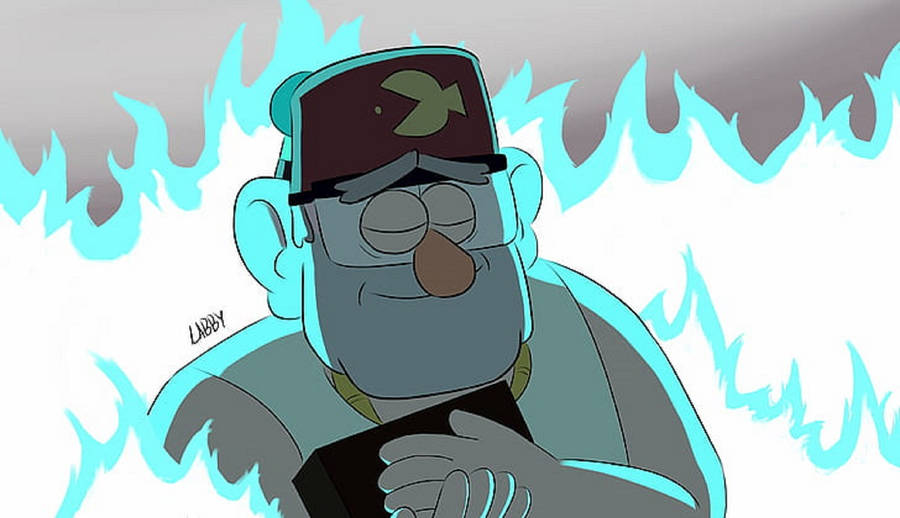Grunkle Stan In Blue Flames Wallpaper