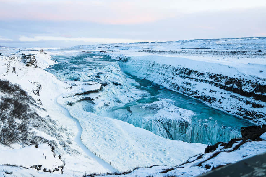 Gullfoss Waterfall In Southwest Iceland During Winter Wallpaper