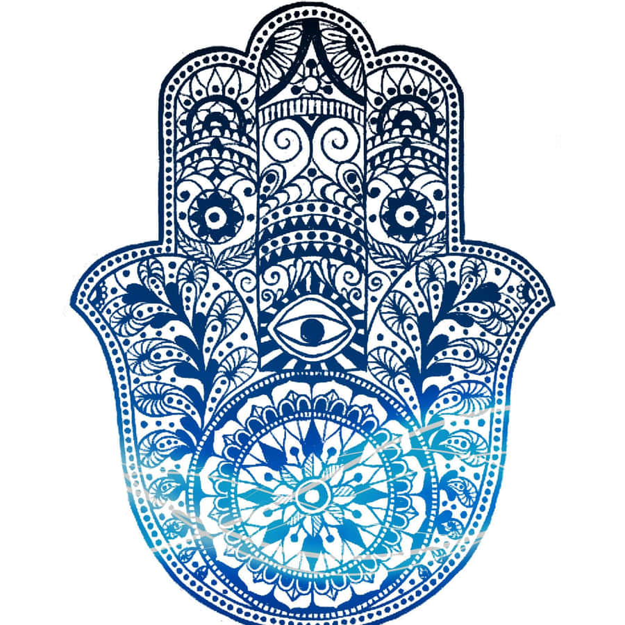 Hamsa Hand With Blue And White Designs Wallpaper