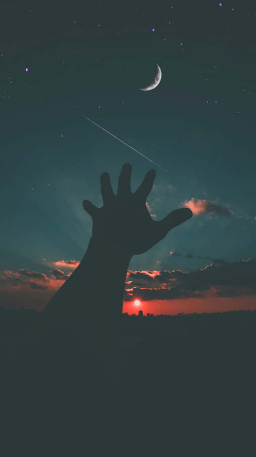 Hand Crescent Night Sky Moon Wallpaper