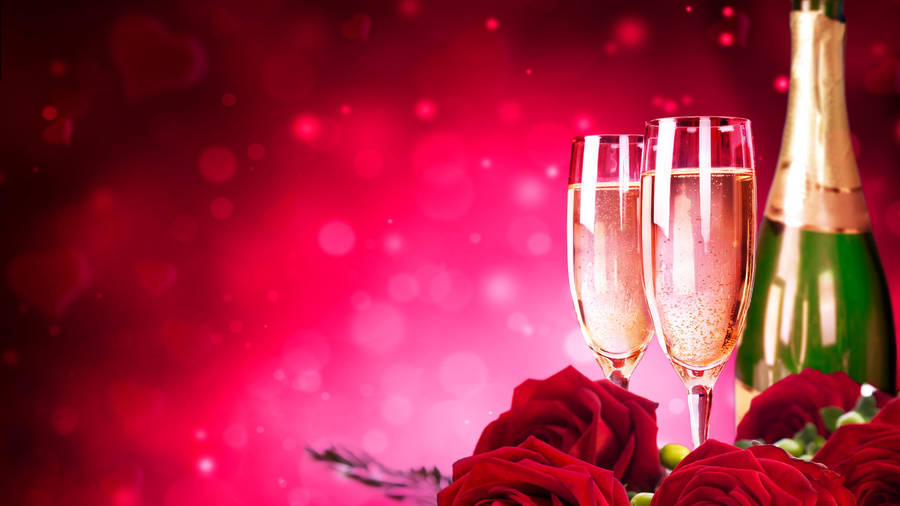 Happy Birthday Flowers And Champagne Wallpaper