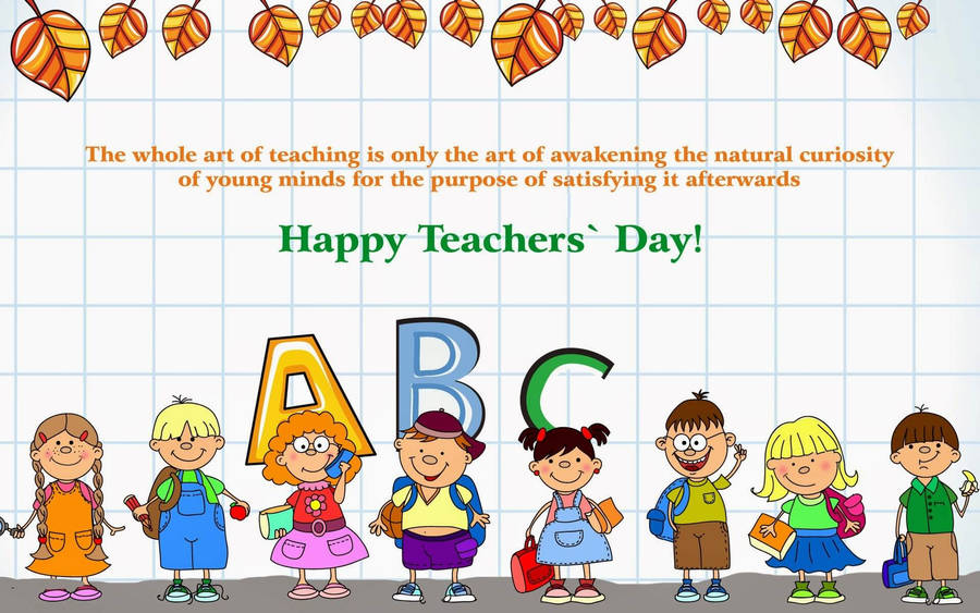 Happy Teachers' Day Cartoon Pupils Wallpaper