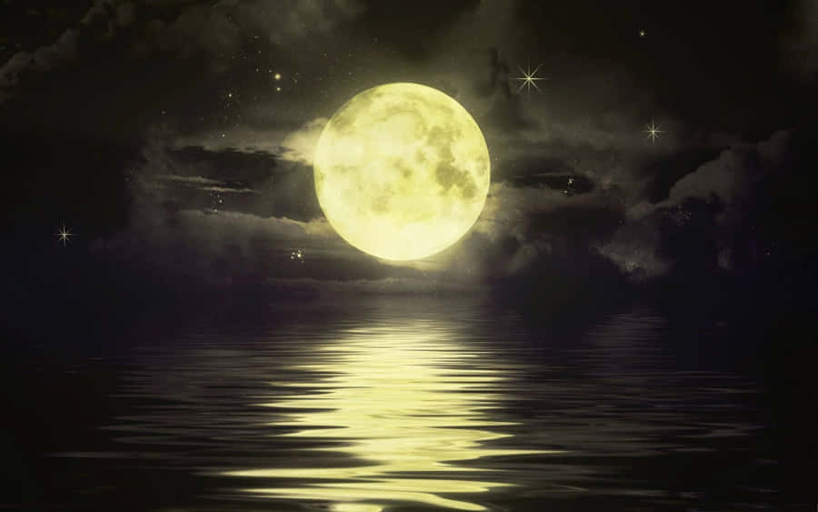 Hazy Yellow Night Sky Moon Wallpaper