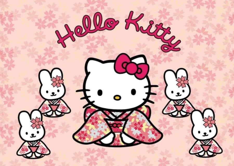 Hello Kitty Laptop With Kimono Bunnies Wallpaper
