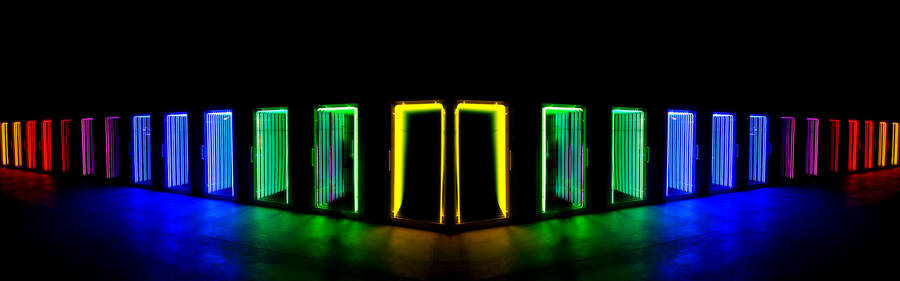 High Resolution Dual Monitor Neon Doors Wallpaper