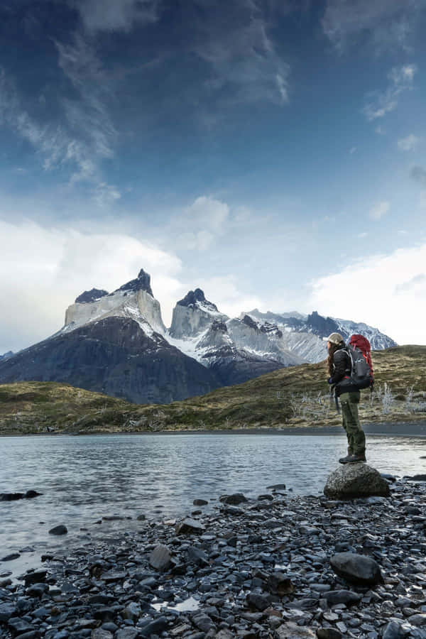 Hiker_ Before_ Torres_ Del_ Paine_ Peaks Wallpaper