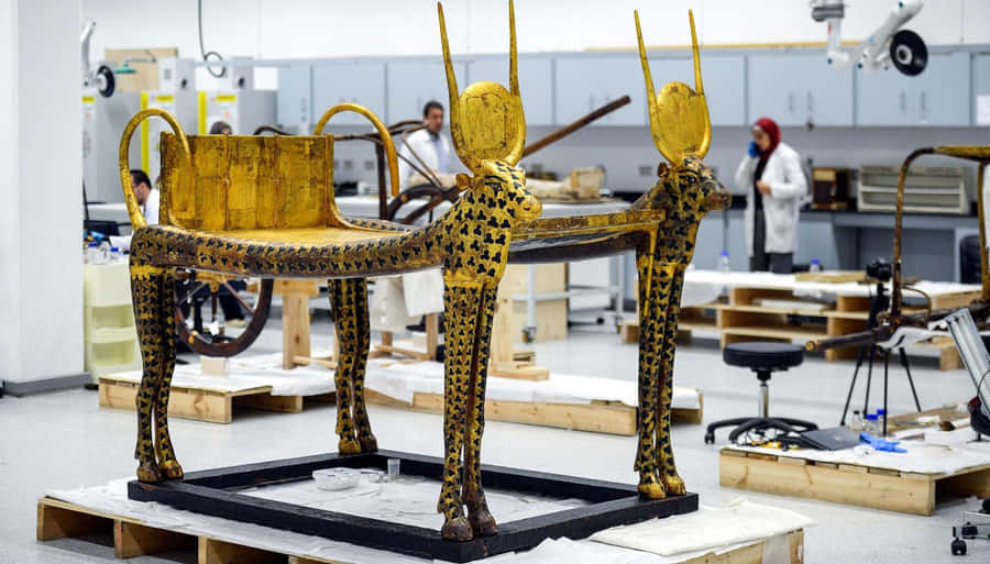 Historical Displays Inside Grand Egyptian Museum Wallpaper