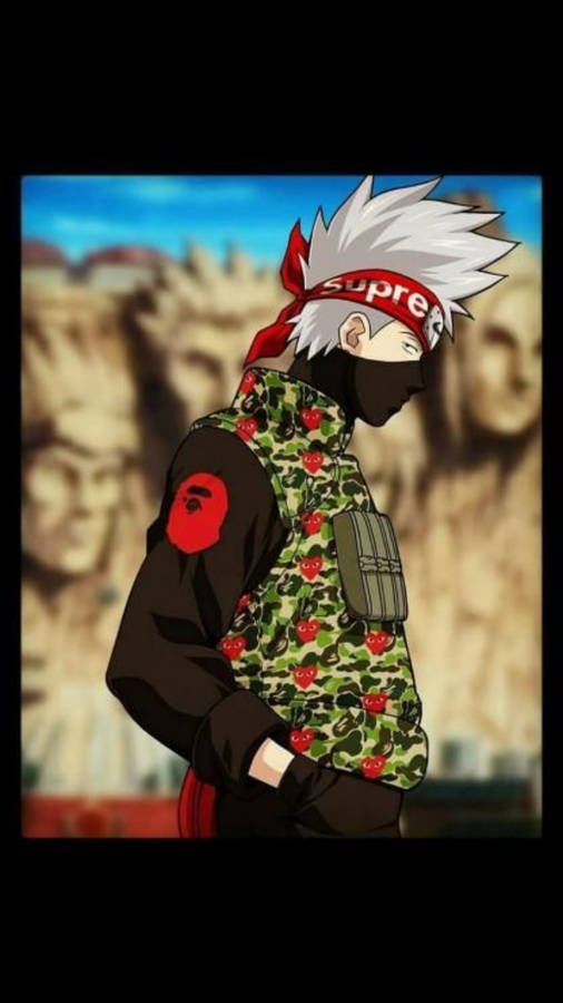 Hokage Rock Behind Kakashi Hatake Supreme Wallpaper