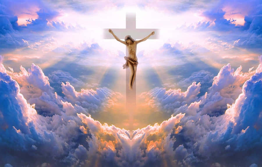 Holy Jesus In Heaven Pierced In The Cross Wallpaper
