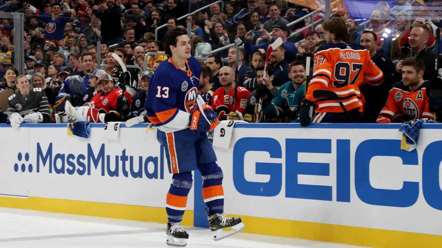 Ice Hockey Player Mathew Barzal Nhl All Star Skills Competition Wallpaper