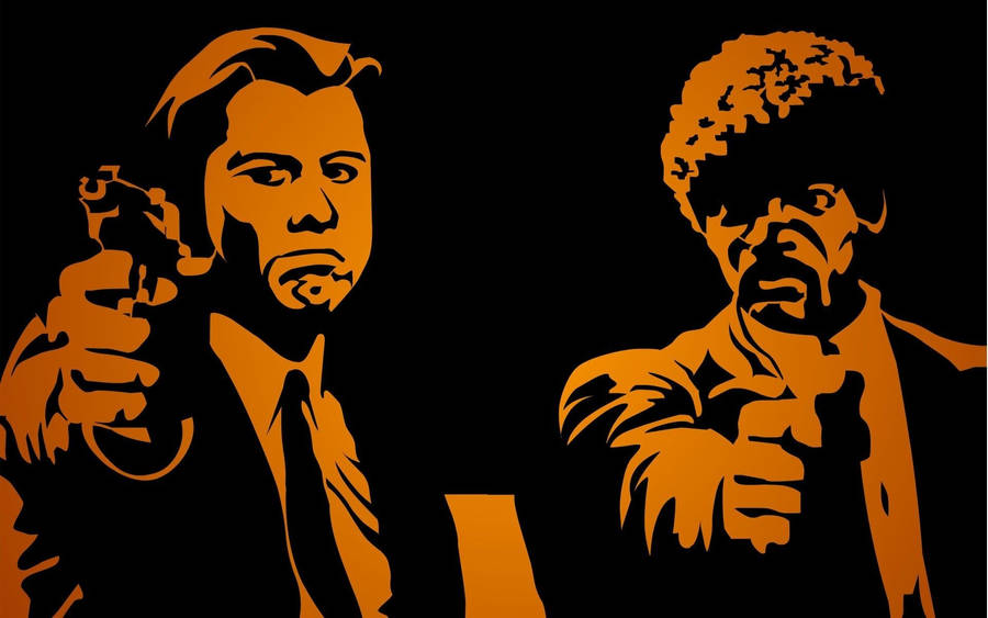 Iconic Scene From Pulp Fiction Featuring Jules Winnfield And Vincent Vega Wallpaper