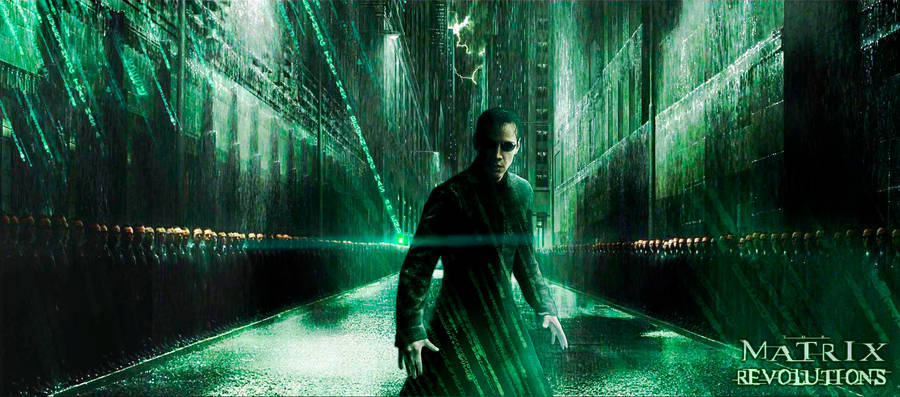 Image Neo Standing On Green Street In 'the Matrix Revolutions' Wallpaper