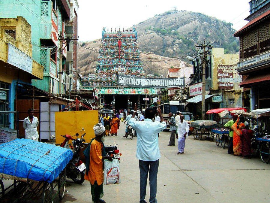 Indian Street With Murugan Temple Wallpaper