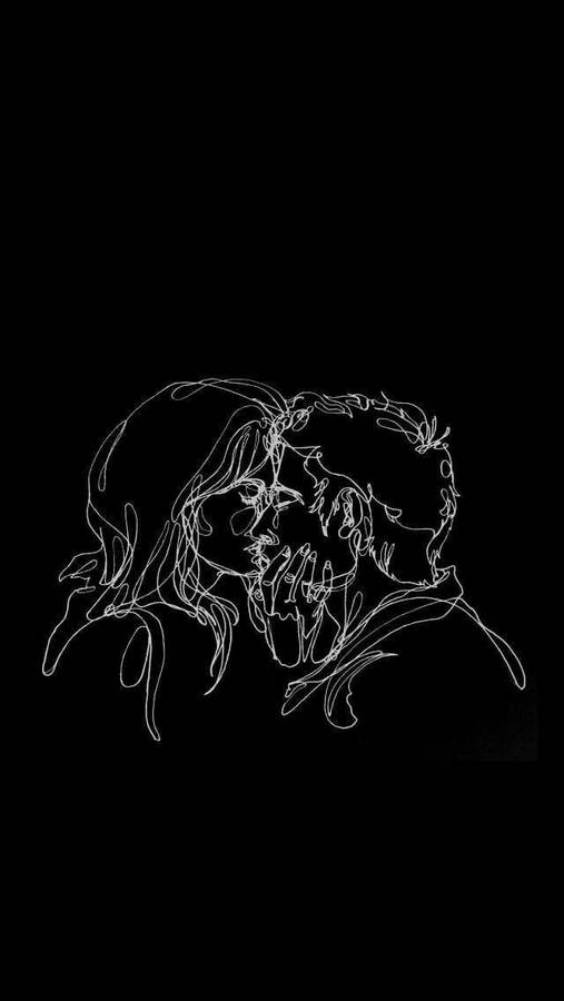 Intricate One Line Drawing Of Kissing Wallpaper