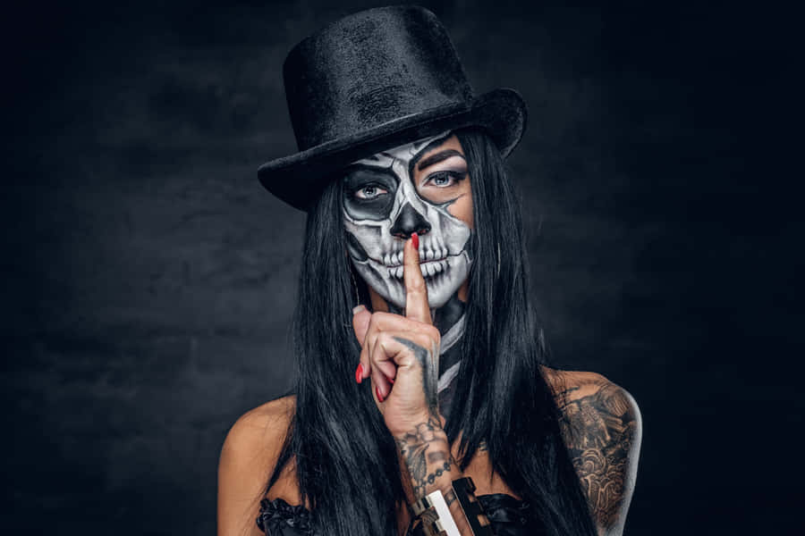 Intricate Skull Face Woman Hand Tattoo Wallpaper
