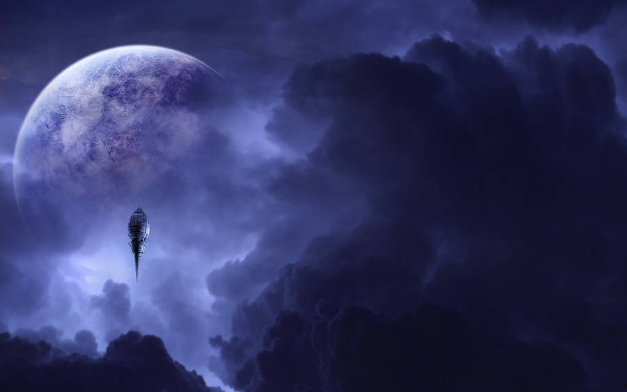 Intriguing Spaceship Moon Desktop Wallpaper