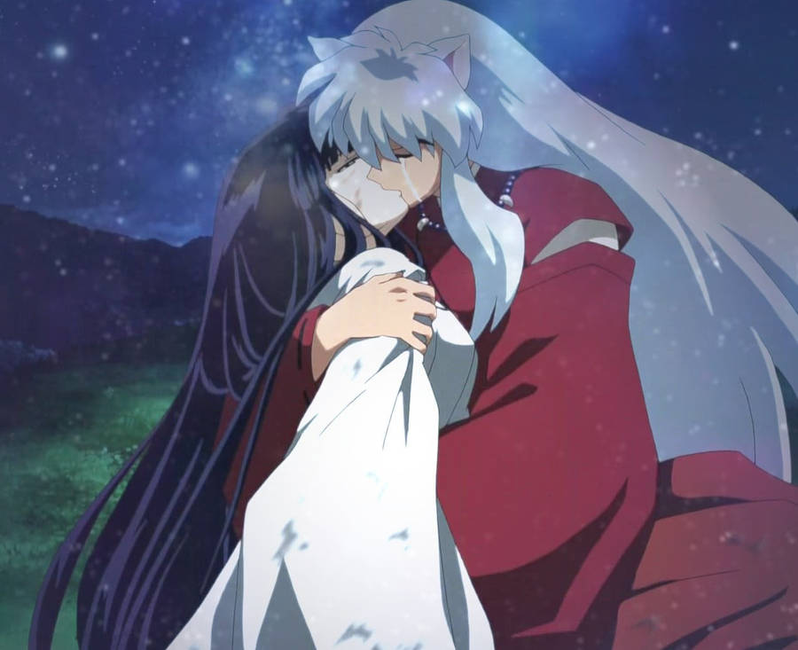 Inuyasha And Kikyo Anime Couple Kiss Wallpaper