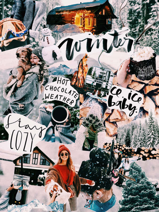 Iphone Collage Of A Girl During Winter Season Wallpaper